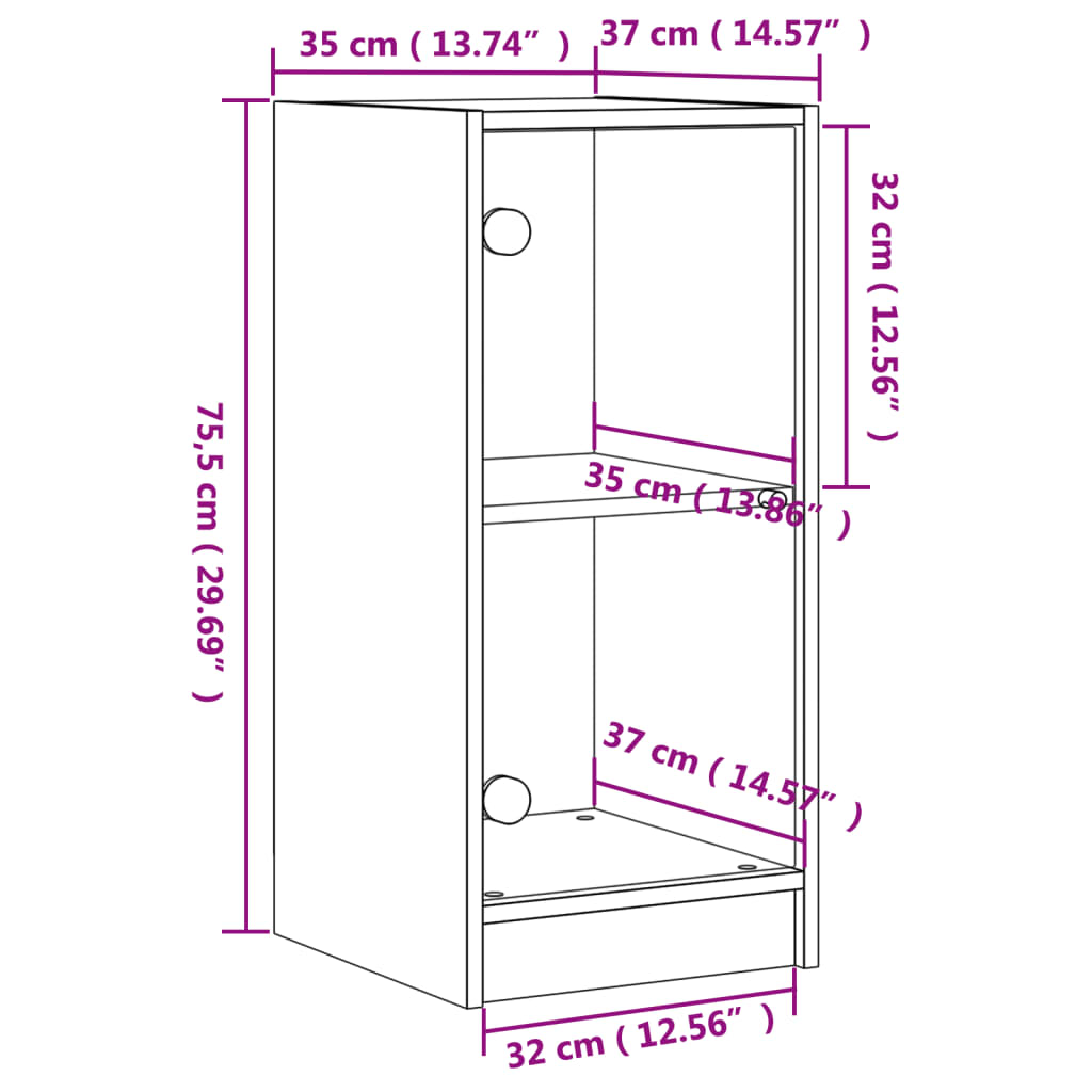 Side Cabinet with Glass Doors Concrete Grey 35x37x75.5 cm