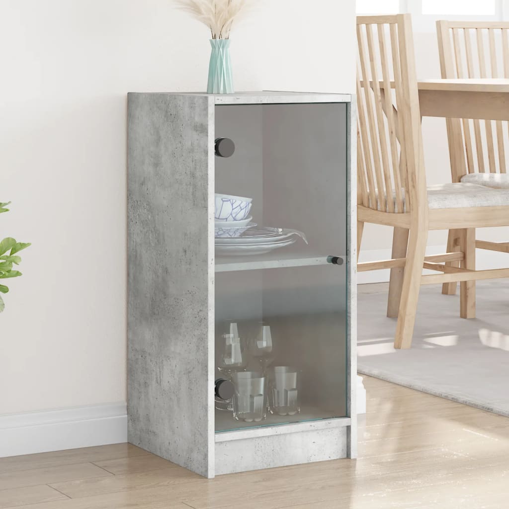 Side Cabinet with Glass Doors Concrete Grey 35x37x75.5 cm