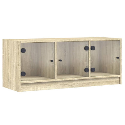 TV Cabinet with Glass Doors Sonoma Oak 102x37x42 cm