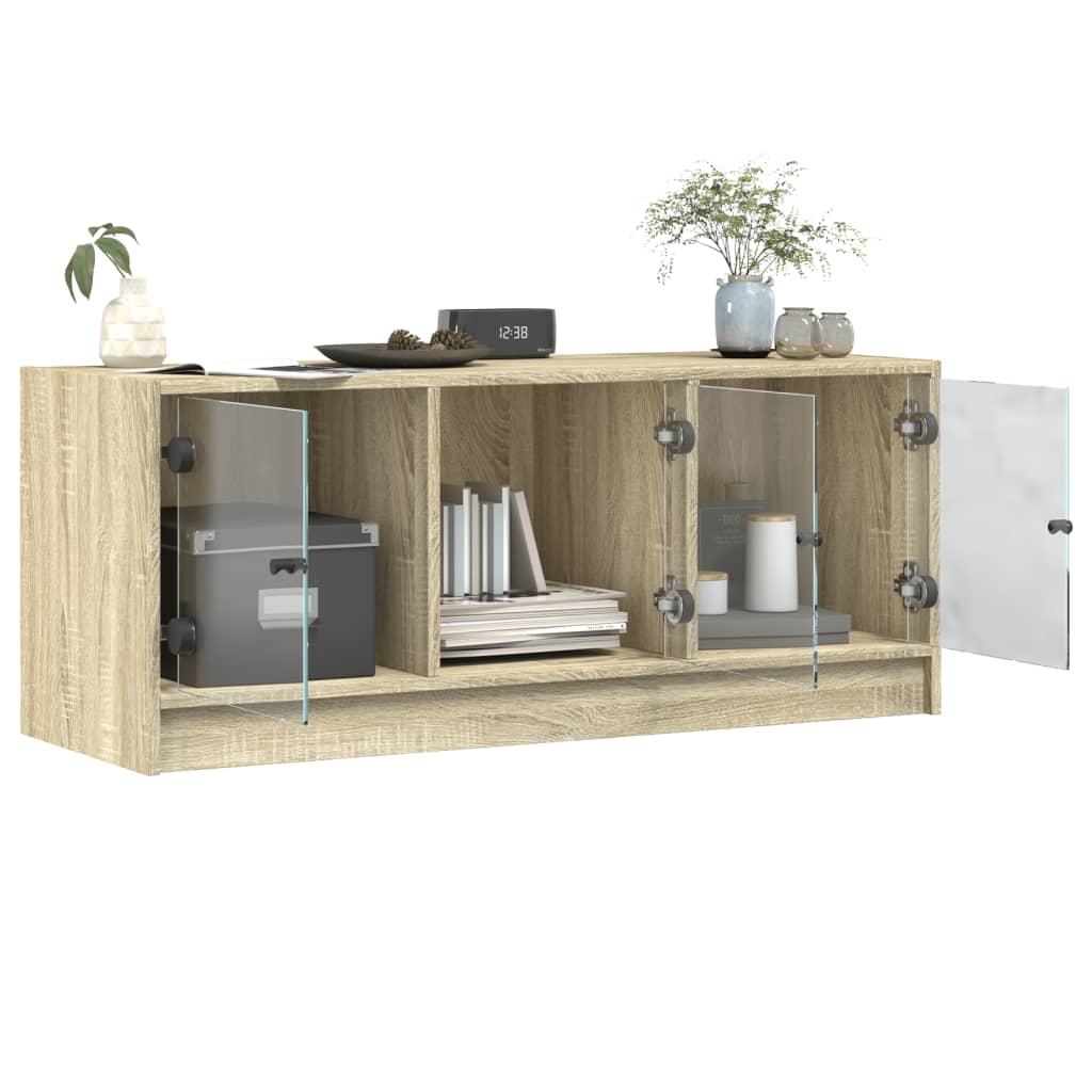 TV Cabinet with Glass Doors Sonoma Oak 102x37x42 cm