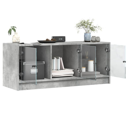 TV Cabinet with Glass Doors Concrete Grey 102x37x42 cm