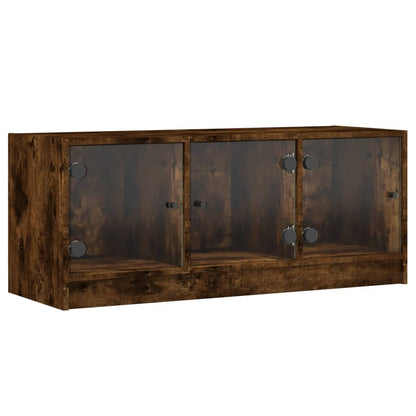 TV Cabinet with Glass Doors Smoked Oak 102x37x42 cm