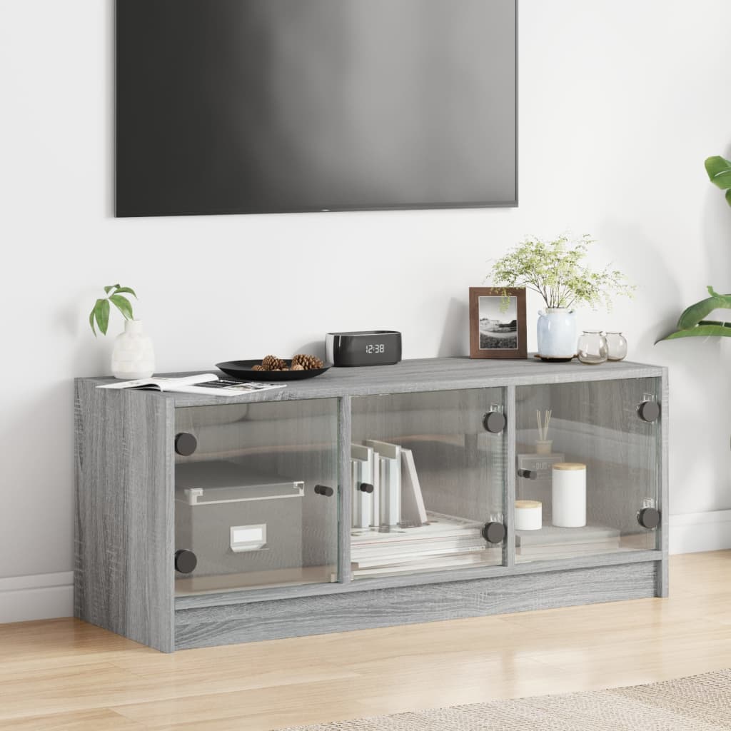 TV Cabinet with Glass Doors Grey Sonoma 102x37x42 cm