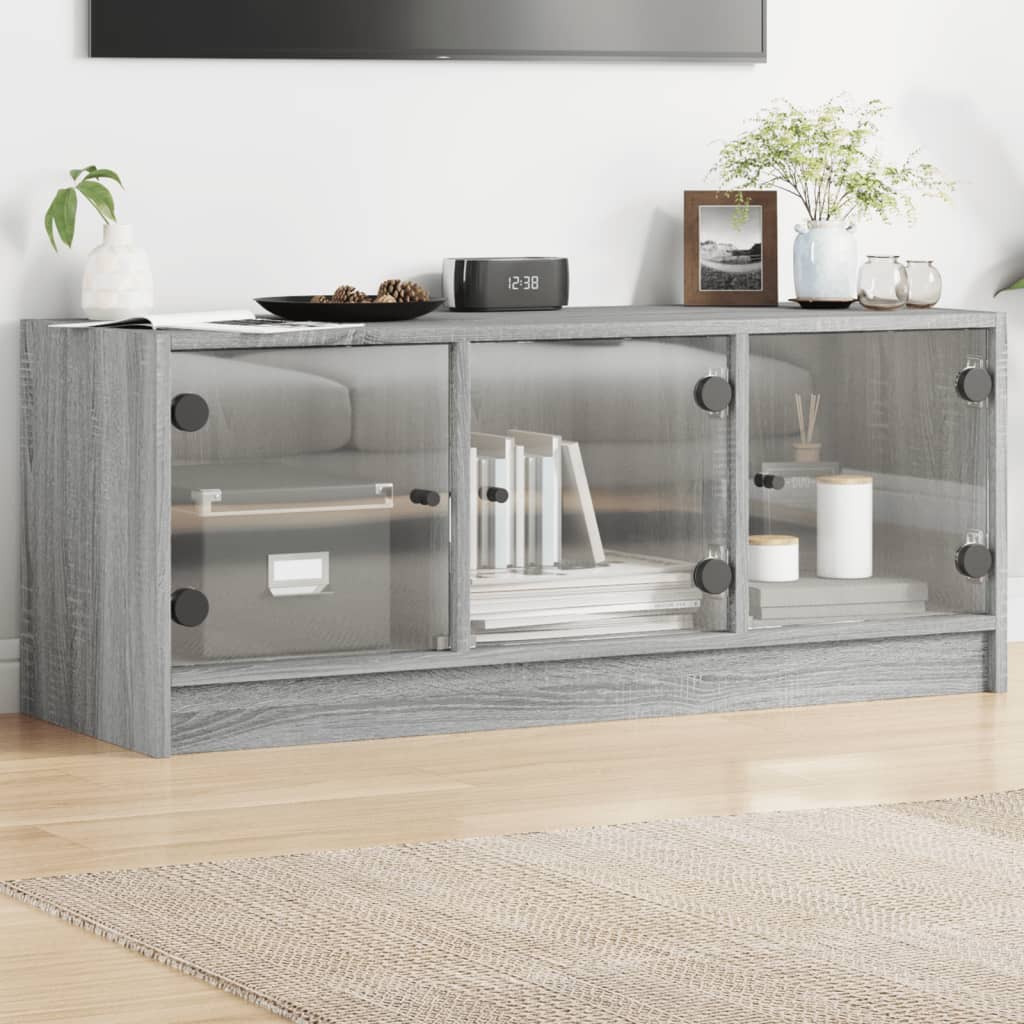 TV Cabinet with Glass Doors Grey Sonoma 102x37x42 cm