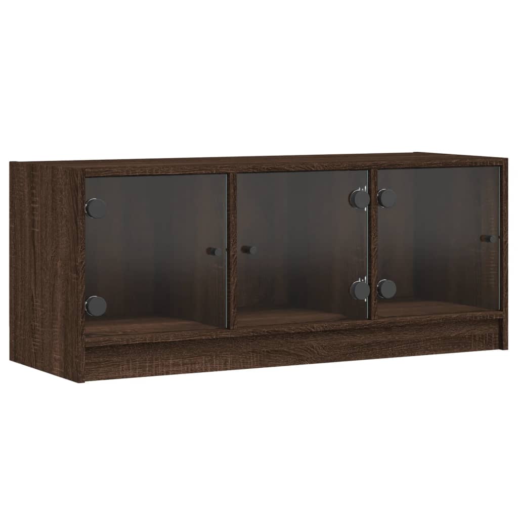 TV Cabinet with Glass Doors Brown Oak 102x37x42 cm