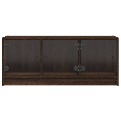 TV Cabinet with Glass Doors Brown Oak 102x37x42 cm