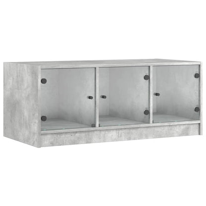 Coffee Table with Glass Doors Concrete Grey 102x50x42 cm