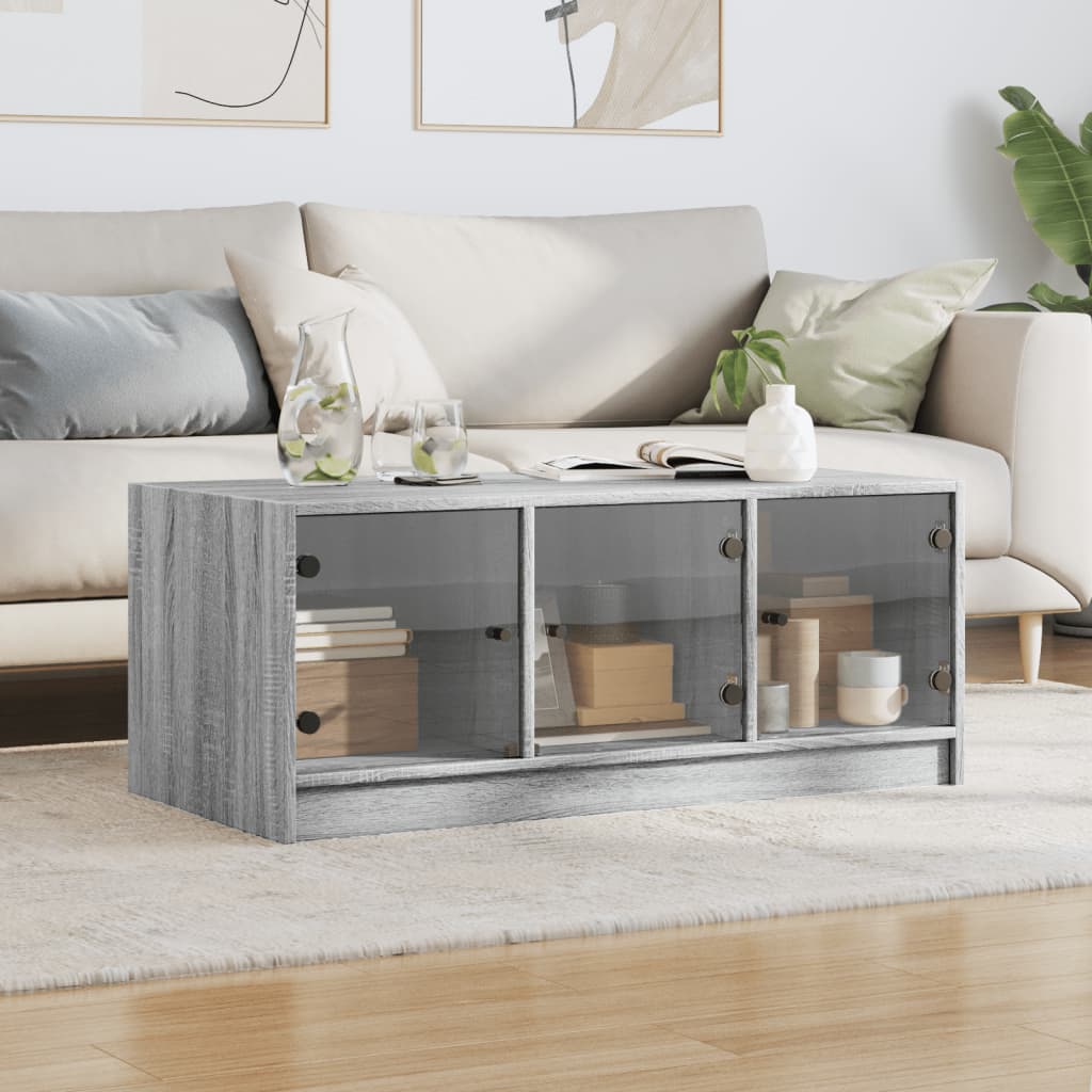 Coffee Table with Glass Doors Grey Sonoma 102x50x42 cm