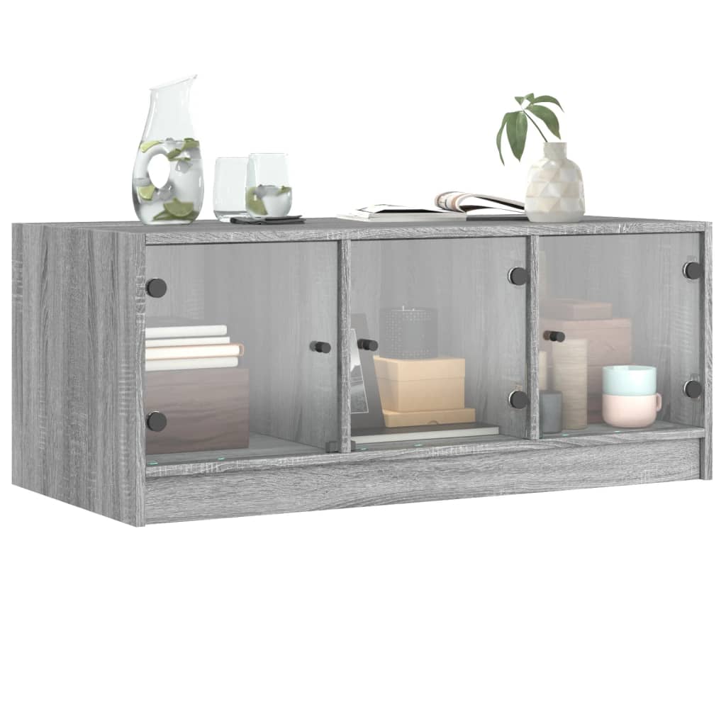 Coffee Table with Glass Doors Grey Sonoma 102x50x42 cm