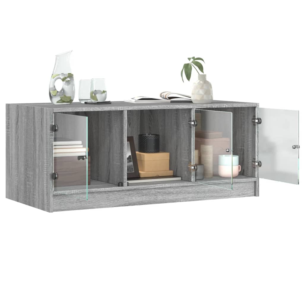 Coffee Table with Glass Doors Grey Sonoma 102x50x42 cm