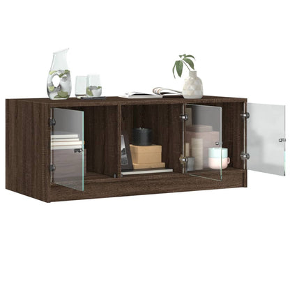Coffee Table with Glass Doors Brown Oak 102x50x42 cm