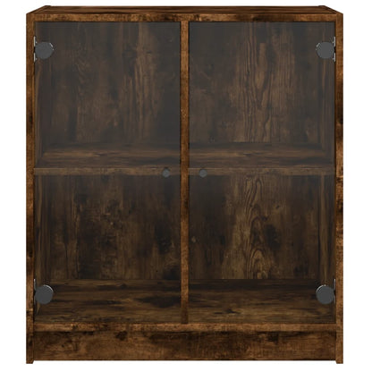 Side Cabinet with Glass Doors Smoked Oak 68x37x75.5 cm