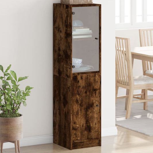 Highboard with Glass Door Smoked Oak 35x37x142 cm