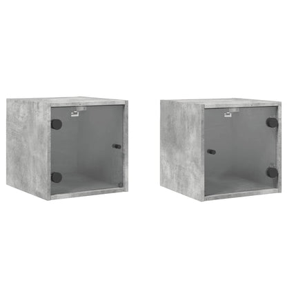 Bedside Cabinets with Glass Doors 2 pcs Concrete Grey 35x37x35 cm