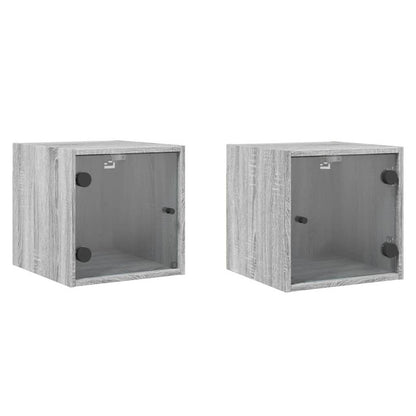 Bedside Cabinets with Glass Doors 2 pcs Grey Sonoma 35x37x35 cm