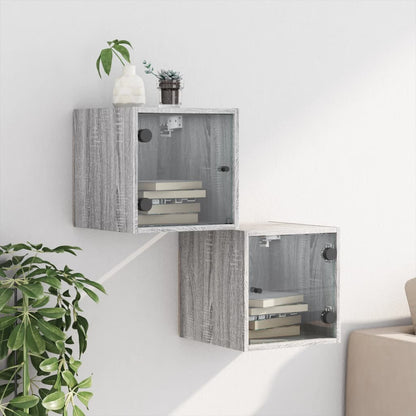 Bedside Cabinets with Glass Doors 2 pcs Grey Sonoma 35x37x35 cm