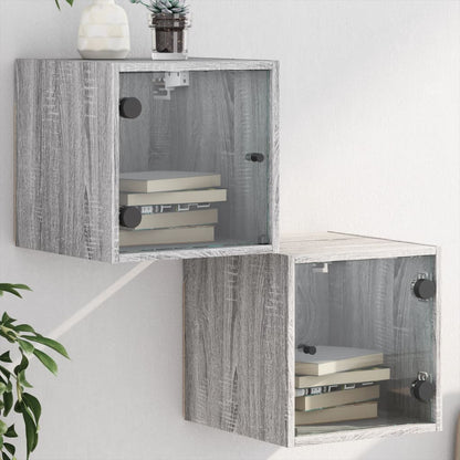 Bedside Cabinets with Glass Doors 2 pcs Grey Sonoma 35x37x35 cm