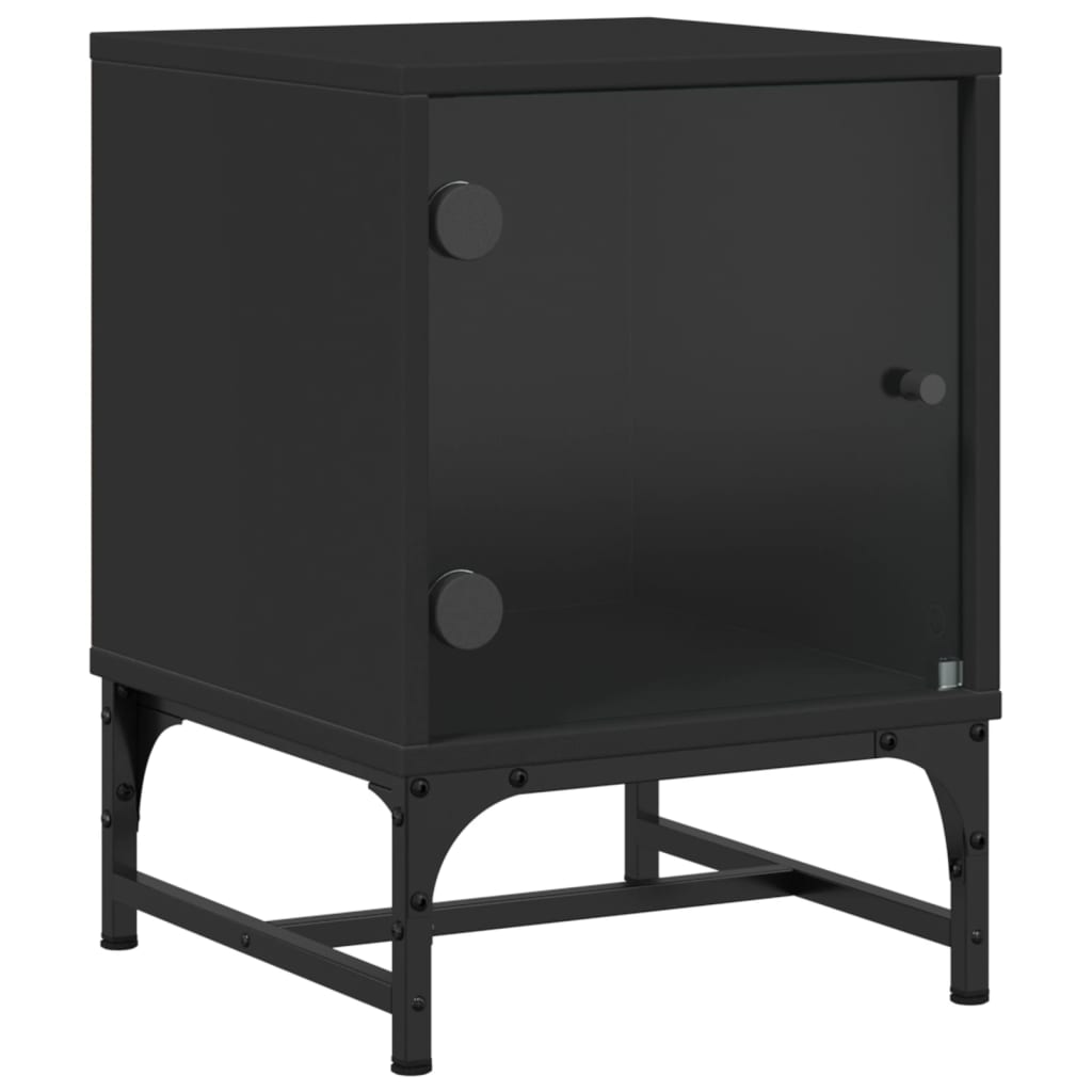 Bedside Cabinet with Glass Door Black 35x37x50 cm