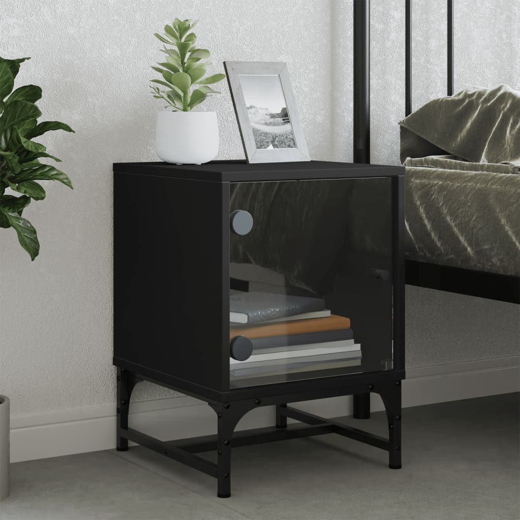 Bedside Cabinet with Glass Door Black 35x37x50 cm