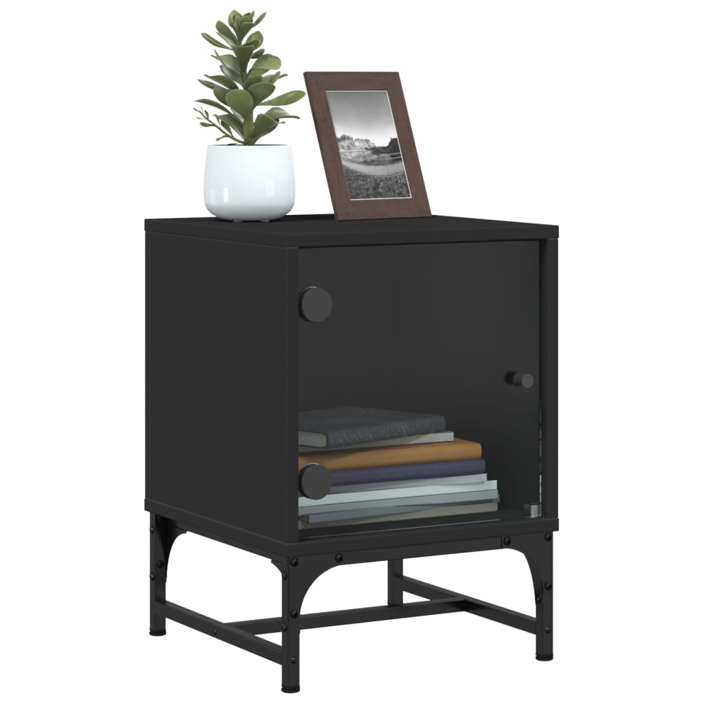 Bedside Cabinet with Glass Door Black 35x37x50 cm