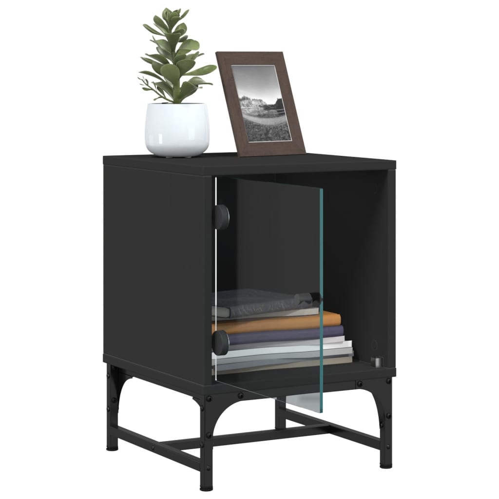 Bedside Cabinet with Glass Door Black 35x37x50 cm