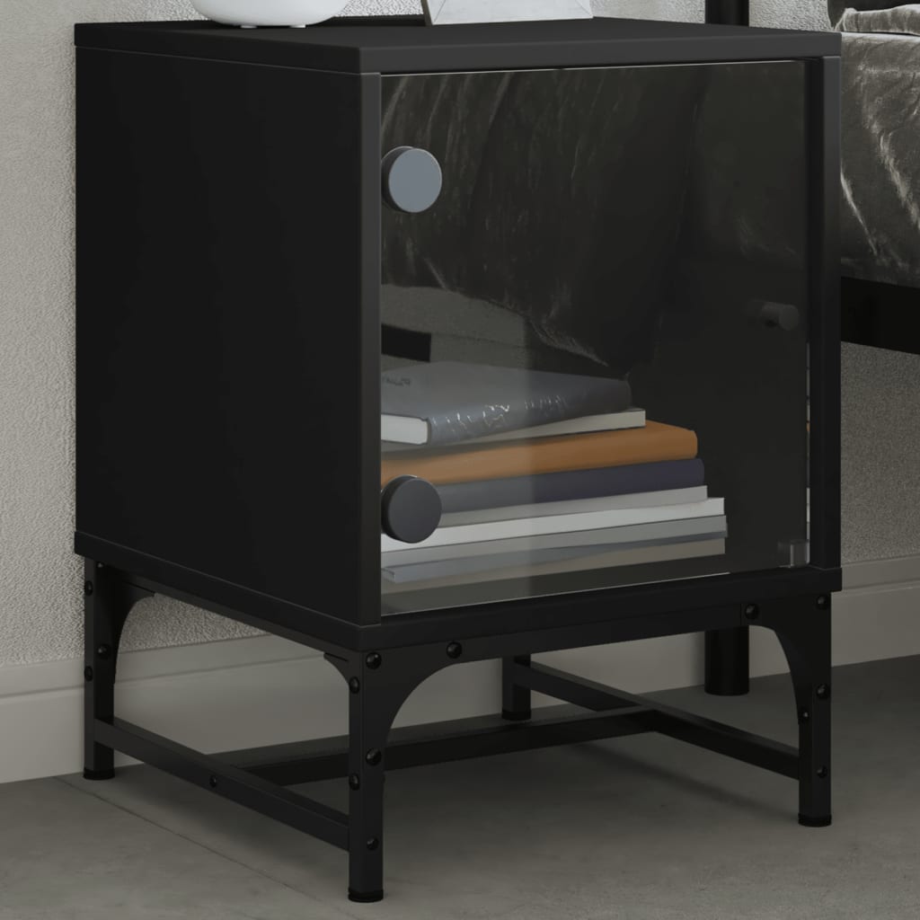 Bedside Cabinet with Glass Door Black 35x37x50 cm