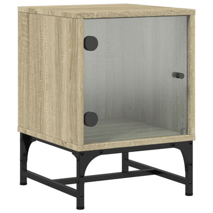Bedside Cabinet with Glass Door Sonoma Oak 35x37x50 cm