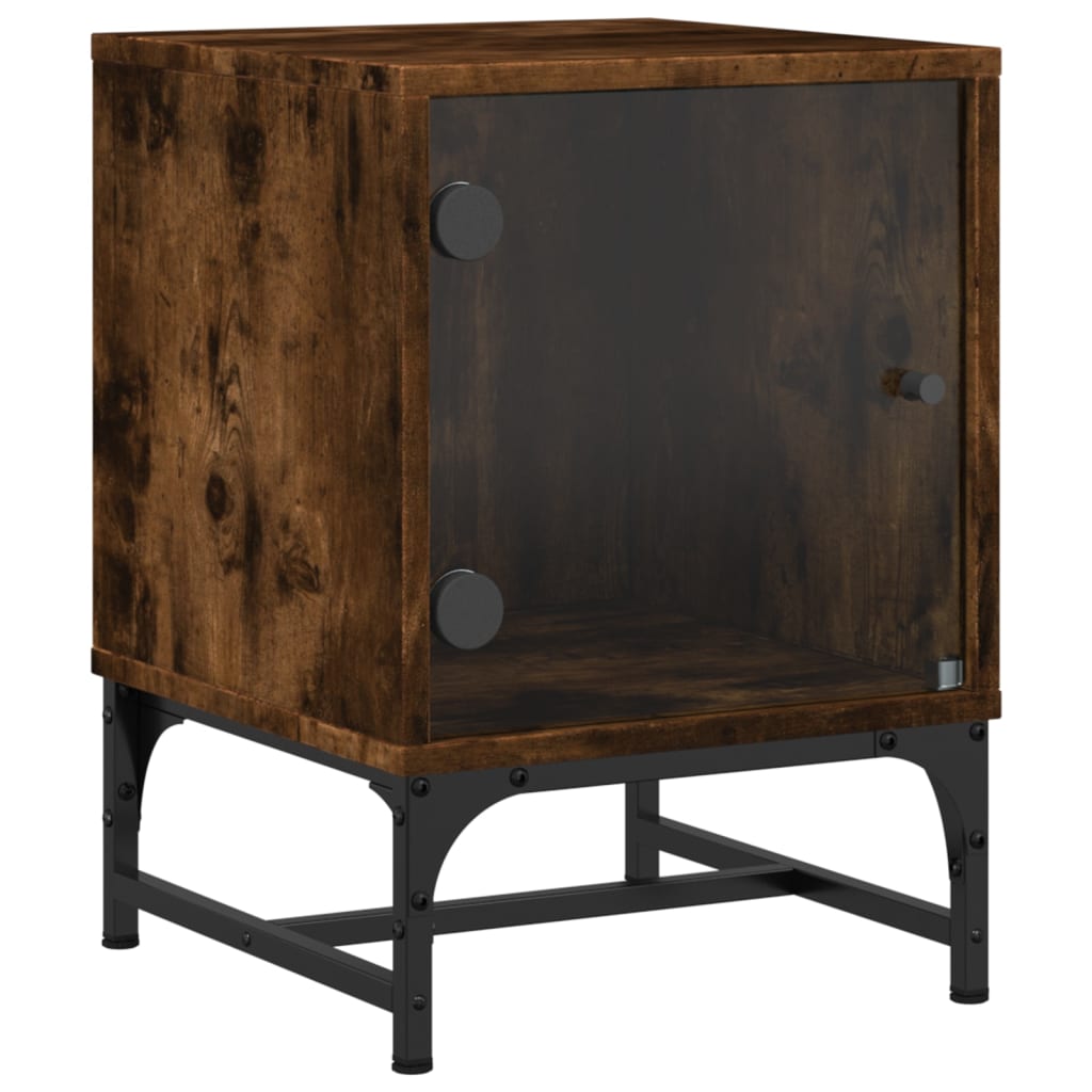 Bedside Cabinet with Glass Door Smoked Oak 35x37x50 cm