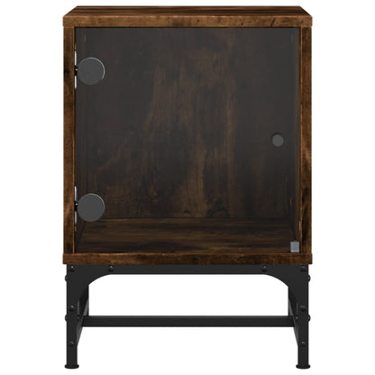 Bedside Cabinet with Glass Door Smoked Oak 35x37x50 cm