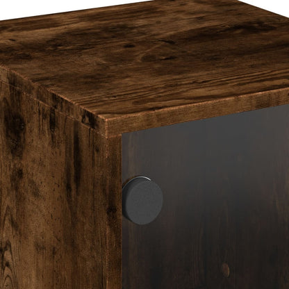 Bedside Cabinet with Glass Door Smoked Oak 35x37x50 cm