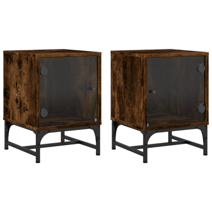 Bedside Cabinets with Glass Doors 2 pcs Smoked Oak 35x37x50 cm