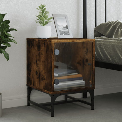 Bedside Cabinets with Glass Doors 2 pcs Smoked Oak 35x37x50 cm