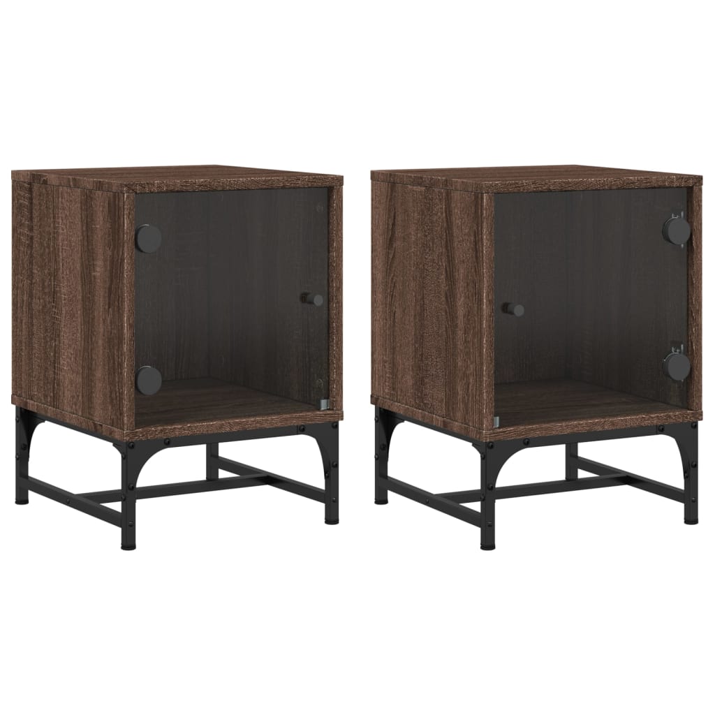 Bedside Cabinets with Glass Doors 2 pcs Brown Oak 35x37x50 cm