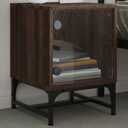 Bedside Cabinets with Glass Doors 2 pcs Brown Oak 35x37x50 cm