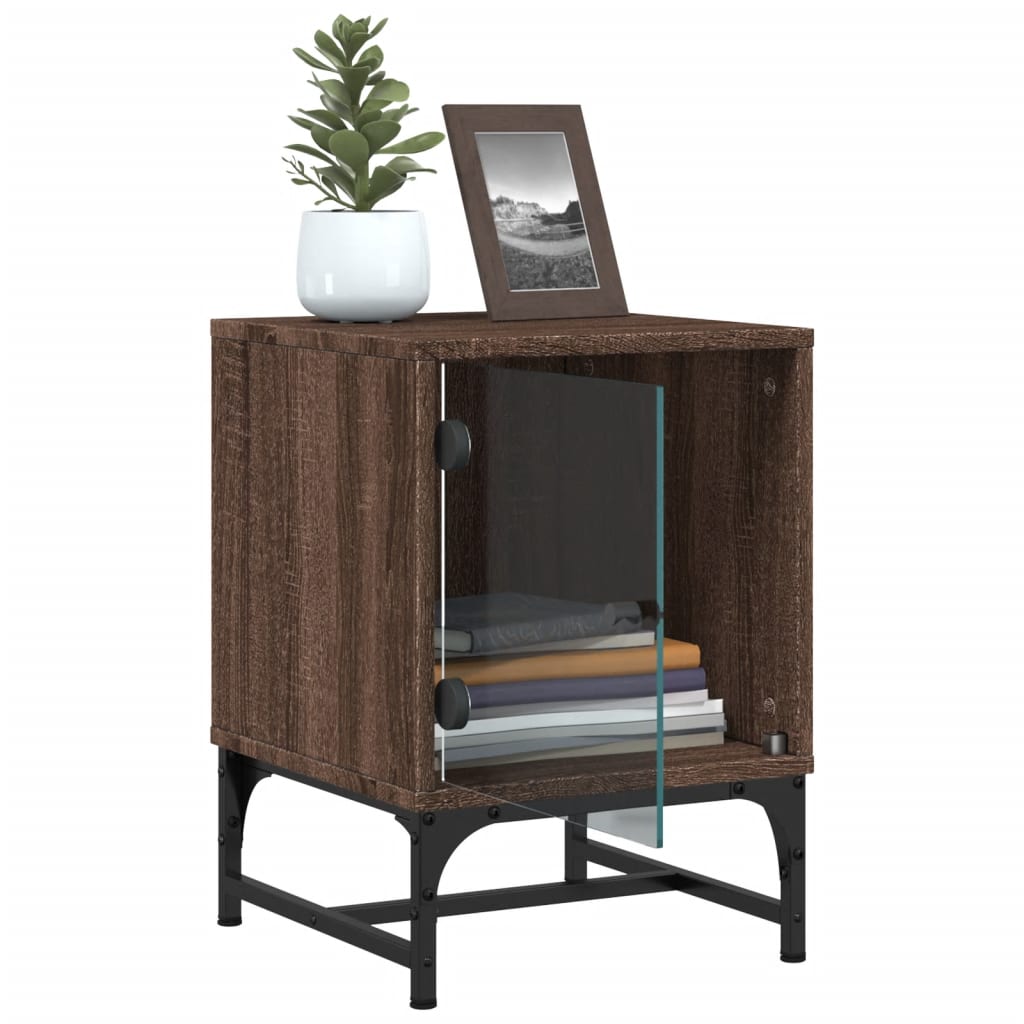 Bedside Cabinets with Glass Doors 2 pcs Brown Oak 35x37x50 cm