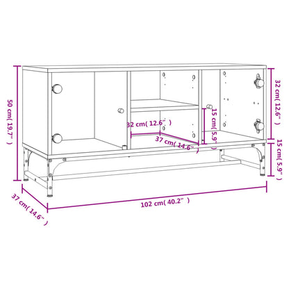 TV Cabinet with Glass Doors White 102x37x50 cm