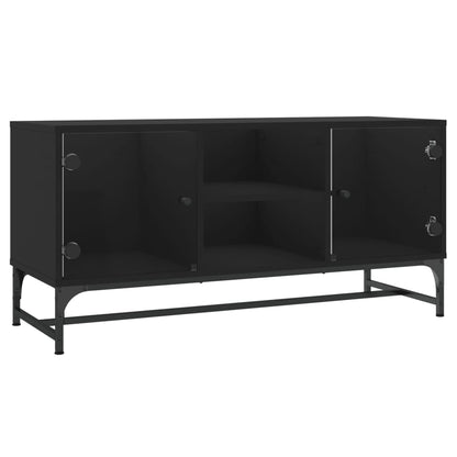 TV Cabinet with Glass Doors Black 102x37x50 cm