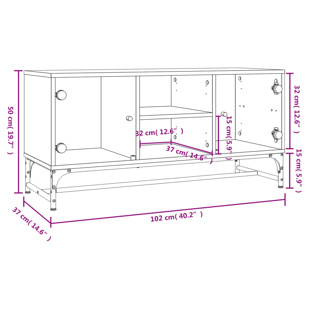 TV Cabinet with Glass Doors Sonoma Oak 102x37x50 cm