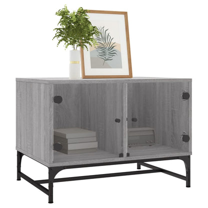 Coffee Table with Glass Doors Grey Sonoma 68.5x50x50 cm