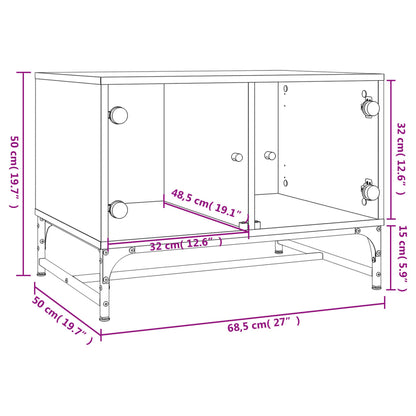 Coffee Table with Glass Doors Grey Sonoma 68.5x50x50 cm