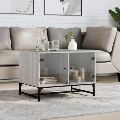 Coffee Table with Glass Doors Grey Sonoma 68.5x50x50 cm