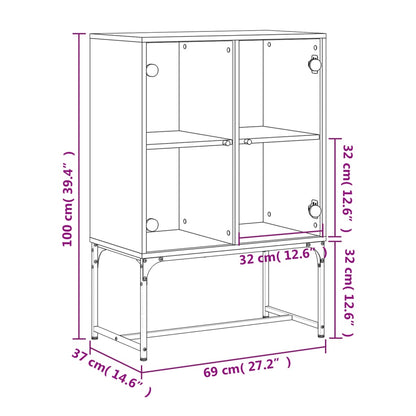 Side Cabinet with Glass Doors White 69x37x100 cm