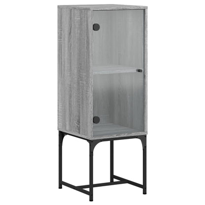 Side Cabinet with Glass Doors Grey Sonoma 35x37x100 cm