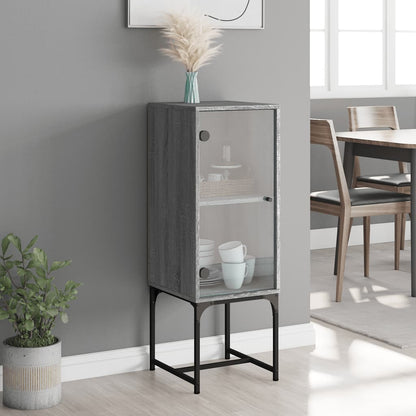 Side Cabinet with Glass Doors Grey Sonoma 35x37x100 cm