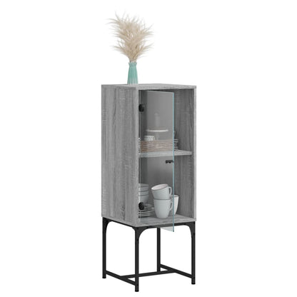 Side Cabinet with Glass Doors Grey Sonoma 35x37x100 cm