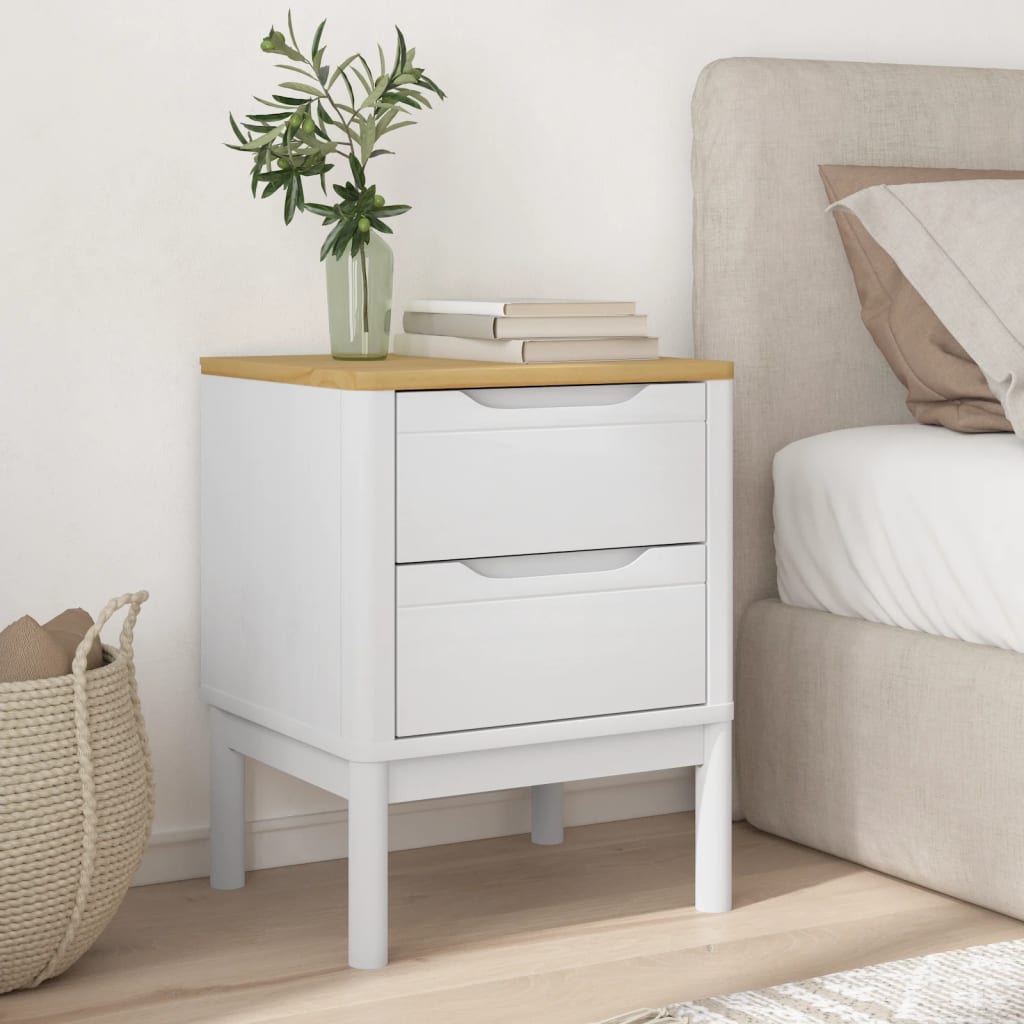 Bedside Cabinet FLORO White 45x39x57 cm Solid Wood Pine