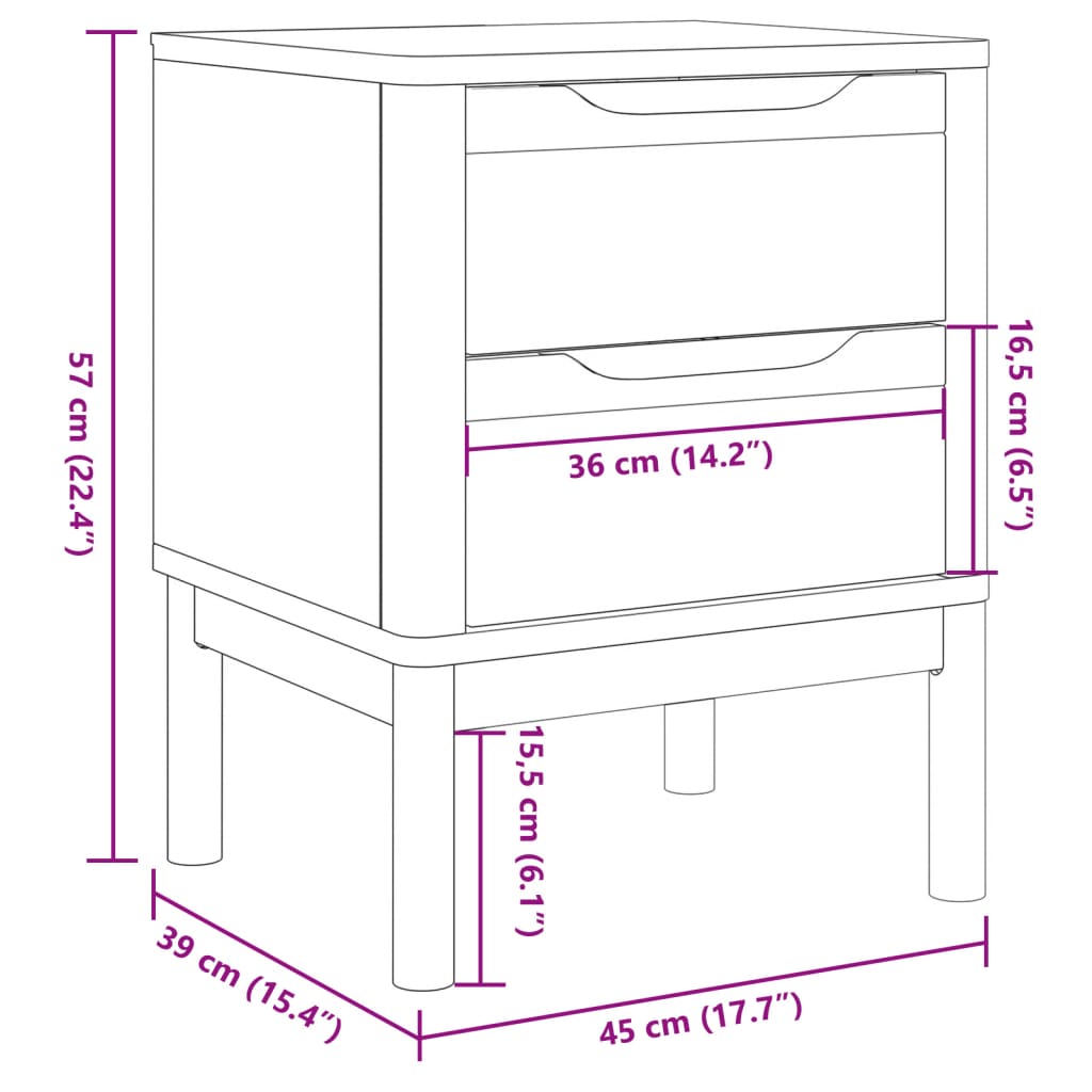 Bedside Cabinet FLORO White 45x39x57 cm Solid Wood Pine