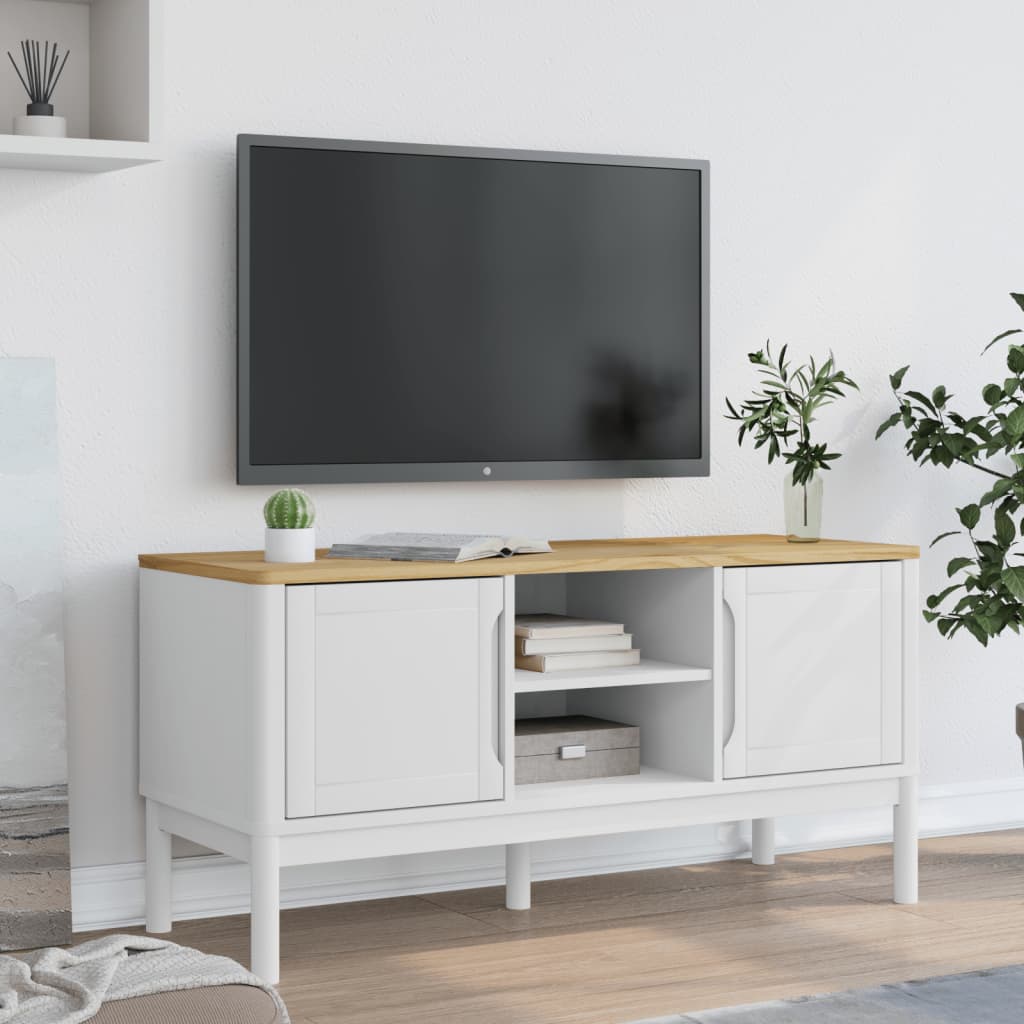 TV Cabinet FLORO White 114x43x55 cm Solid Wood Pine