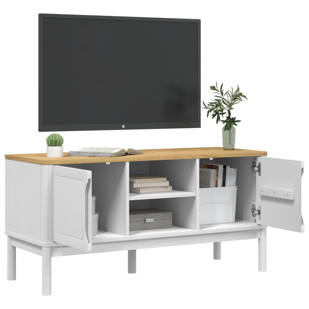 TV Cabinet FLORO White 114x43x55 cm Solid Wood Pine