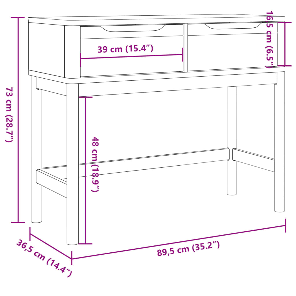 Console Table FLORO White 89.5x36.5x73 cm Solid Wood Pine